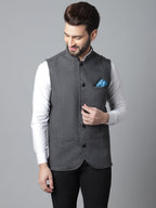 Even Apparels Men's Grey Pure Wool Nehru Jacket