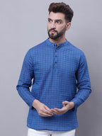 Even Apparels Blue Pure Cotton Short Kurta With Band Collar - Distacart
