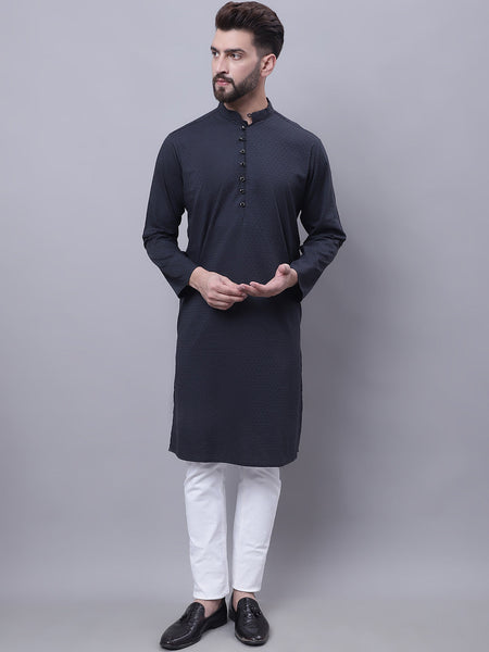 Even Apparels Black Pure Cotton Kurta With Band Collar