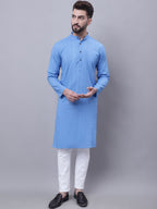 Even Apparels Blue Pure Cotton Kurta With Band Collar - Distacart