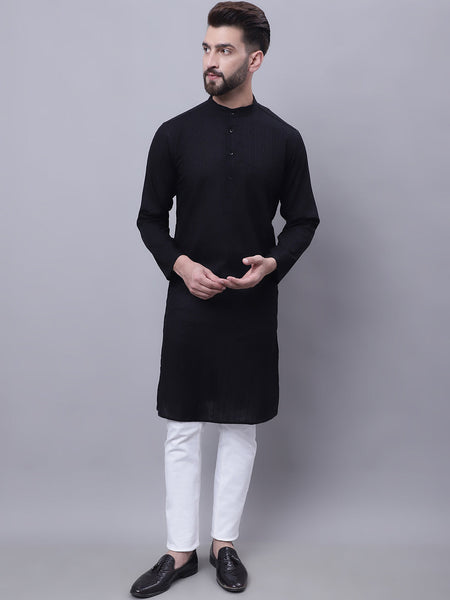 Even Apparels Black Pure Cotton Kurta With Band Collar