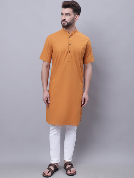 Even Apparels Yellow Pure Cotton Short Sleeves Kurta With Band Collar