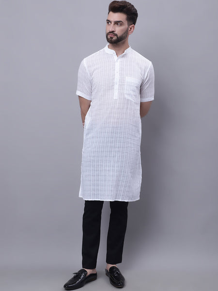 Even Apparels White Pure Cotton Short Sleeves Kurta With Band Collar