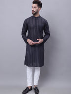 Even Apparels Black Pure Cotton Kurta With Band Collar