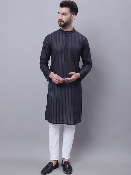Even Apparels Black Pure Cotton Kurta With Band Collar
