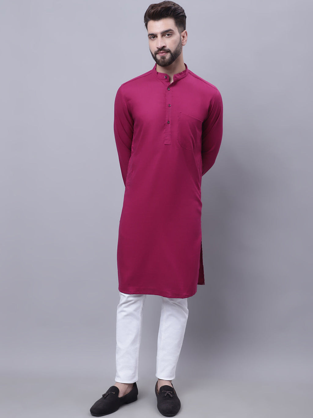 Even Apparels Wine Pure Cotton Kurta With Band Collar - Distacart