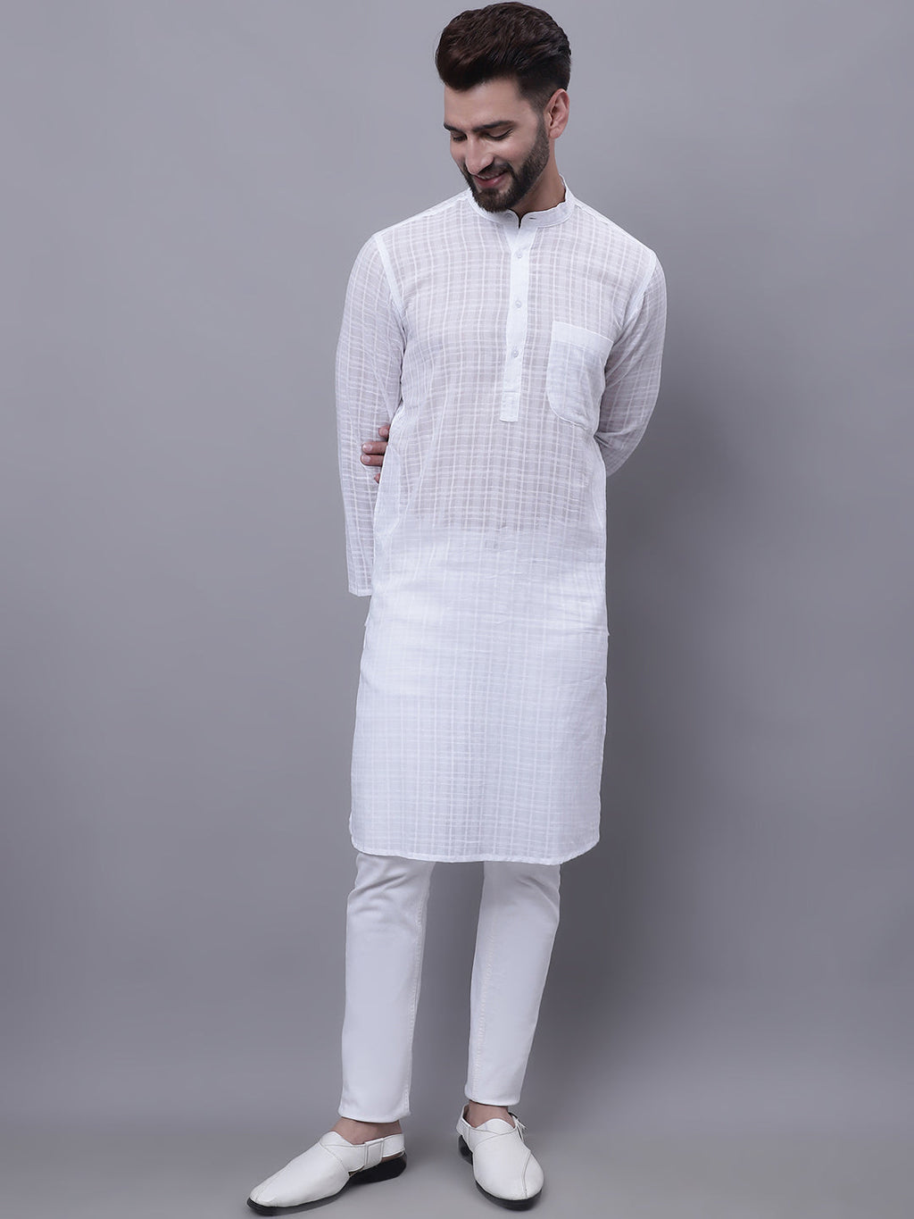 Even Apparels White Pure Cotton Kurta With Band Collar - Distacart