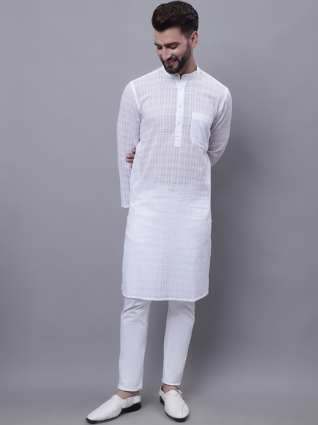 Even Apparels White Pure Cotton Kurta With Band Collar - Distacart