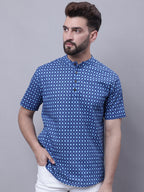 Even Apparels Blue Pure Cotton Short Kurta With Band Collar - Distacart