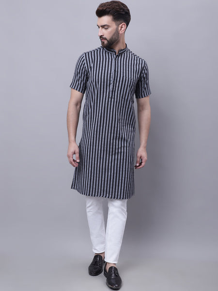 Even Apparels Multi Pure Cotton Short Sleeves Kurta With Band Collar