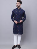 Even Apparels Blue Pure Cotton Kurta With Band Collar - Distacart