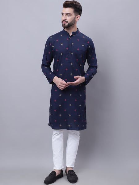 Even Apparels Blue Pure Cotton Kurta With Band Collar