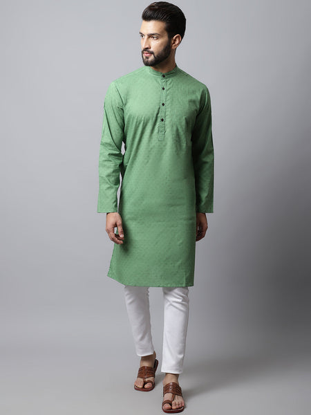 Even Apparels Green Solid Kurta With Band Collar