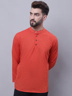 Even Apparels Orange Pure Cotton Short Kurta With Band Collar - Distacart
