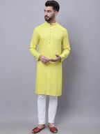 Even Apparels Yellow Pure Cotton Short Sleeves Kurta With Band Collar - Distacart
