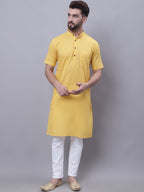 Even Apparels Yellow Pure Cotton Short Sleeves Kurta With Band Collar - Distacart