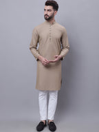 Even Apparels Beige Pure Cotton Kurta With Band Collar - Distacart