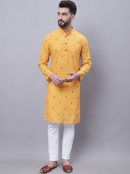 Even Apparels Yellow Pure Cotton Kurta With Band Collar