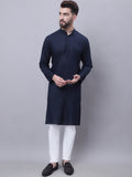 Even Apparels Blue Pure Cotton Kurta With Band Collar - Distacart
