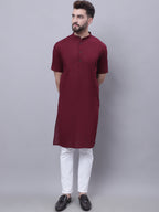 Even Apparels Red Pure Cotton Short Sleeves Kurta With Band Collar - Distacart