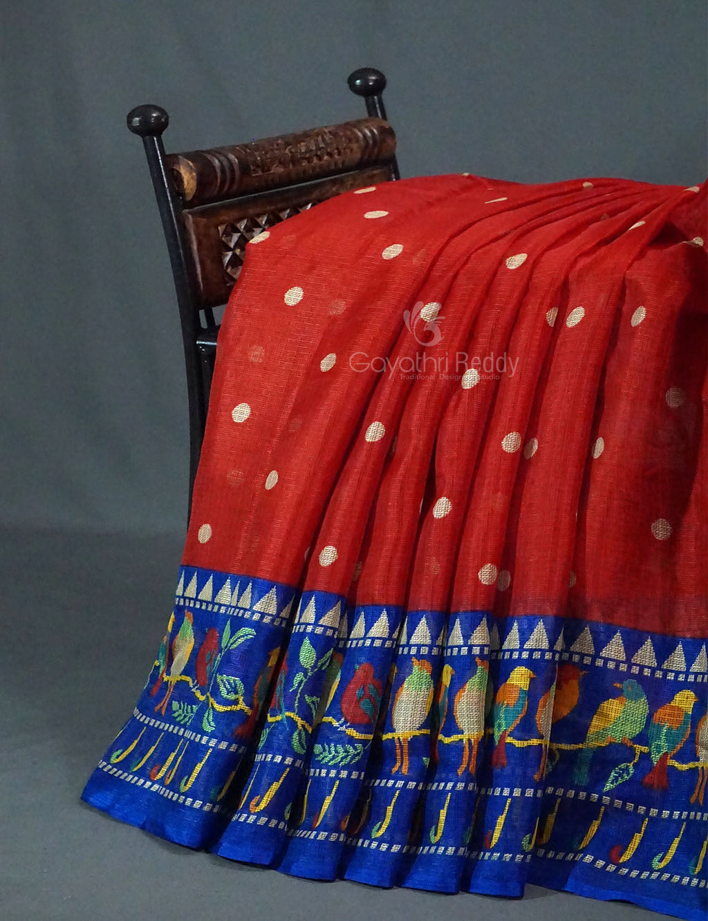 Dark Red Colored with Buttes Semi Silk Kota Saree By Gayathri Reddy Designer Studio