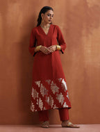 trueBrowns Rust Metallic Straight Kurta Set - Distacart