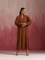 trueBrowns Brown Cotton Dobby Dress - Distacart