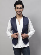 Even Apparels Men's Blue Nehru Jacket With Welt Pockets