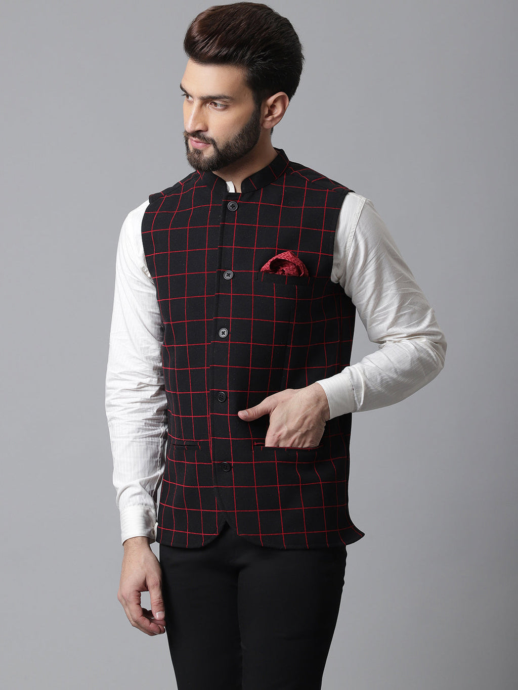 Even Apparels Men's Brown Nehru Jacket With Welt Pockets