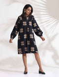 trueBrowns Black Cotton Print Short Dress - Distacart