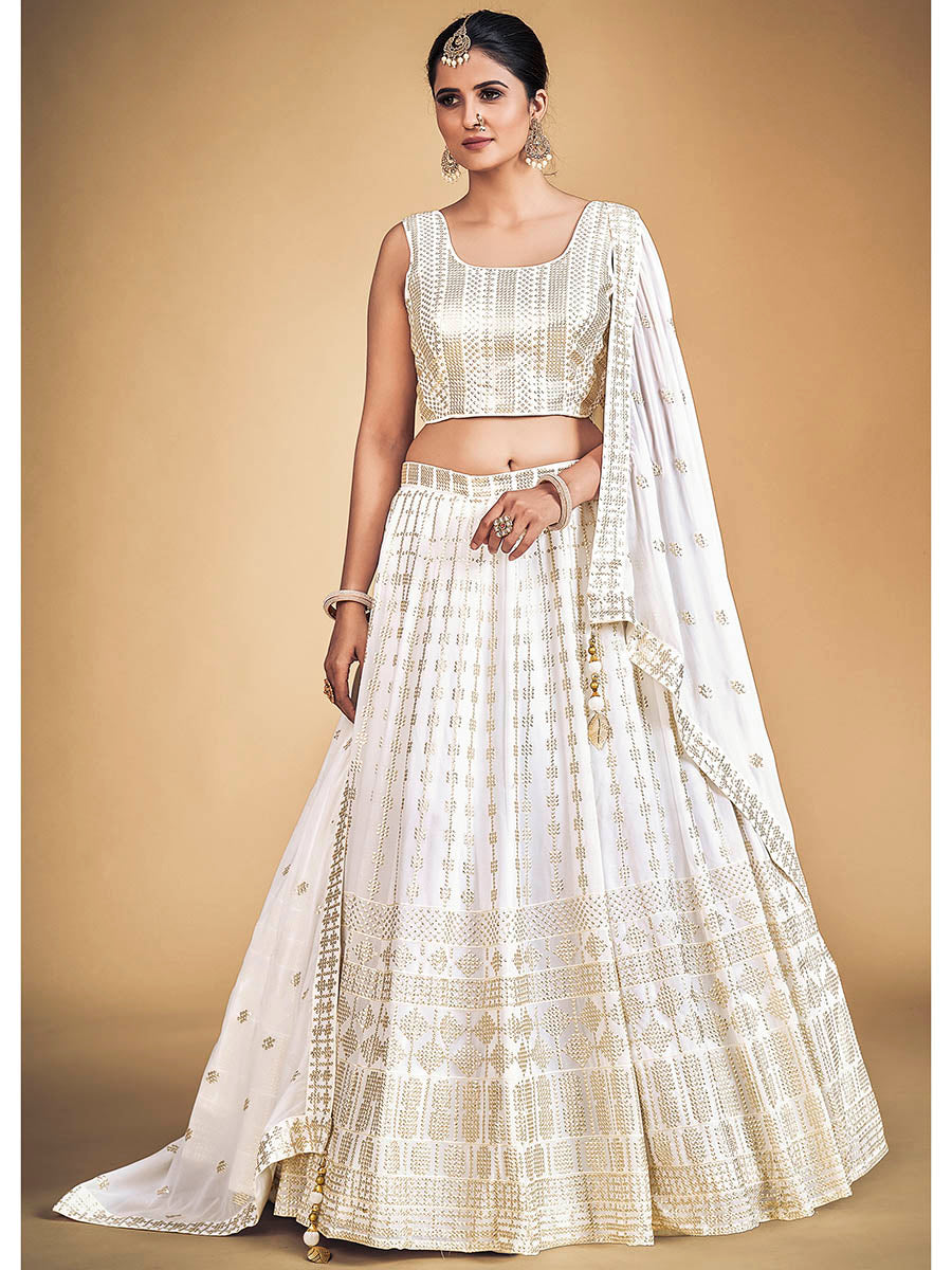 Myra White Georgette Real Georgette Lehenga Choli