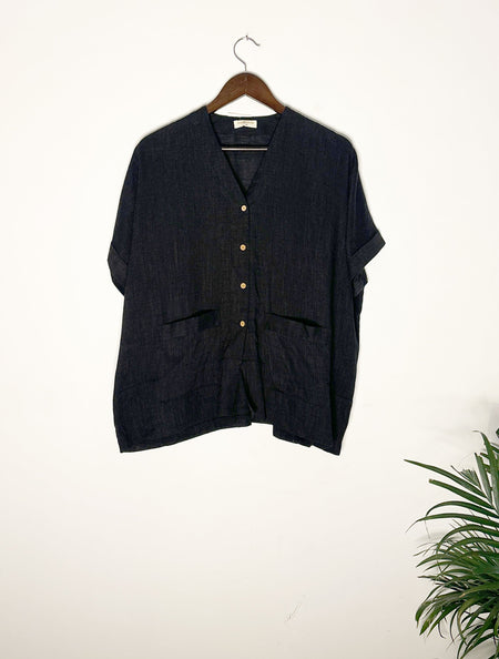 trueBrowns Black Slub Shirt Top