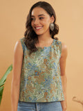 InWeave Dull Green Leaf Floral Print W/U Top