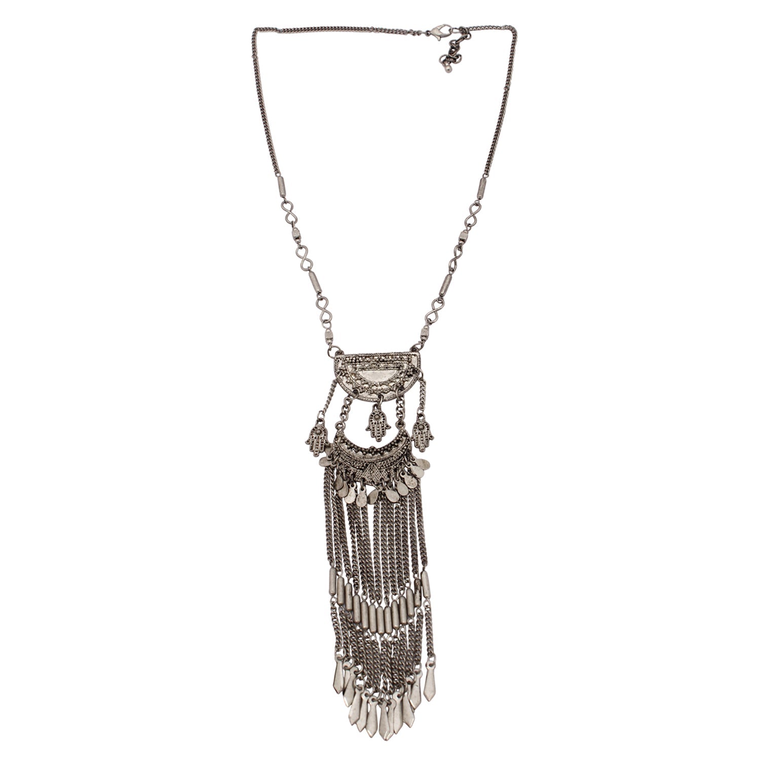 Silver-Plated Alloy Long Silver Oxidised Necklace - The Pari