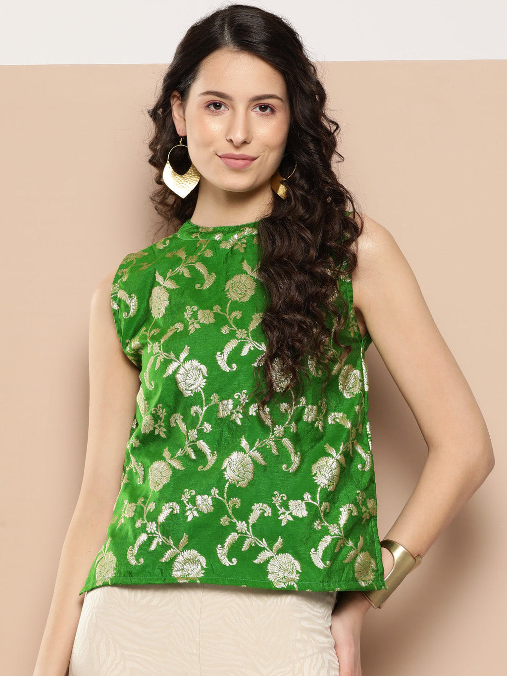 InWeave Women's Green Brocade Halter Top