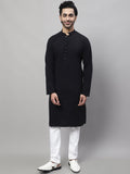 Even Apparels Black Pure Cotton Kurta With Band Collar