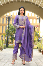 Teeya Creation Lavender Color Chinon Silk Heavy Embroidery Work Fully Stitched Salwar Suit