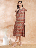InWeave Women's Maroon Mughal Kalamkari A Line Dress - Distacart