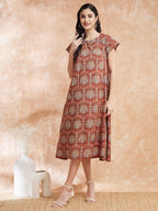 InWeave Women's Maroon Mughal Kalamkari A Line Dress - Distacart
