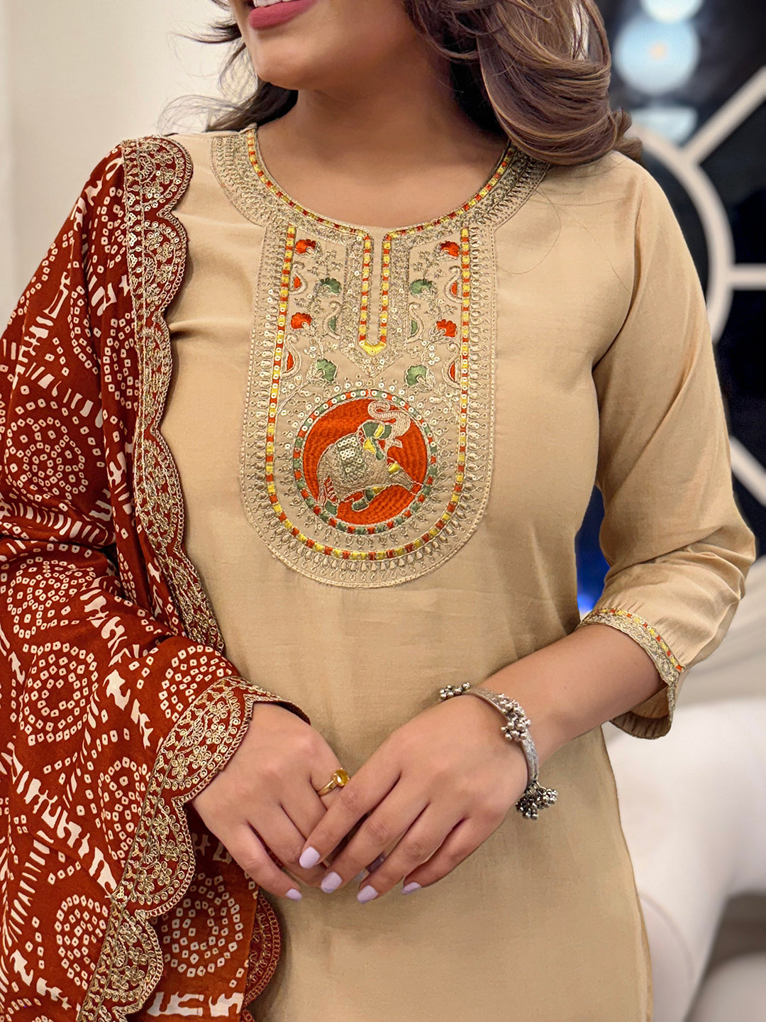 The52 Women's Gorgeous Viscose Embroidery Straight Kurta with Pant And Dupatta Set - Distacart