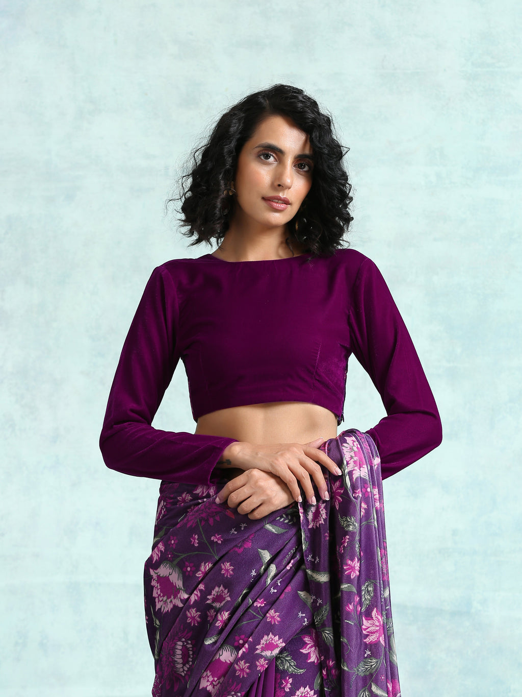 trueBrowns Wine Velvet With Print Detail Blouse