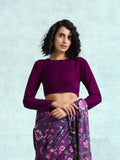 trueBrowns Wine Velvet With Print Detail Blouse