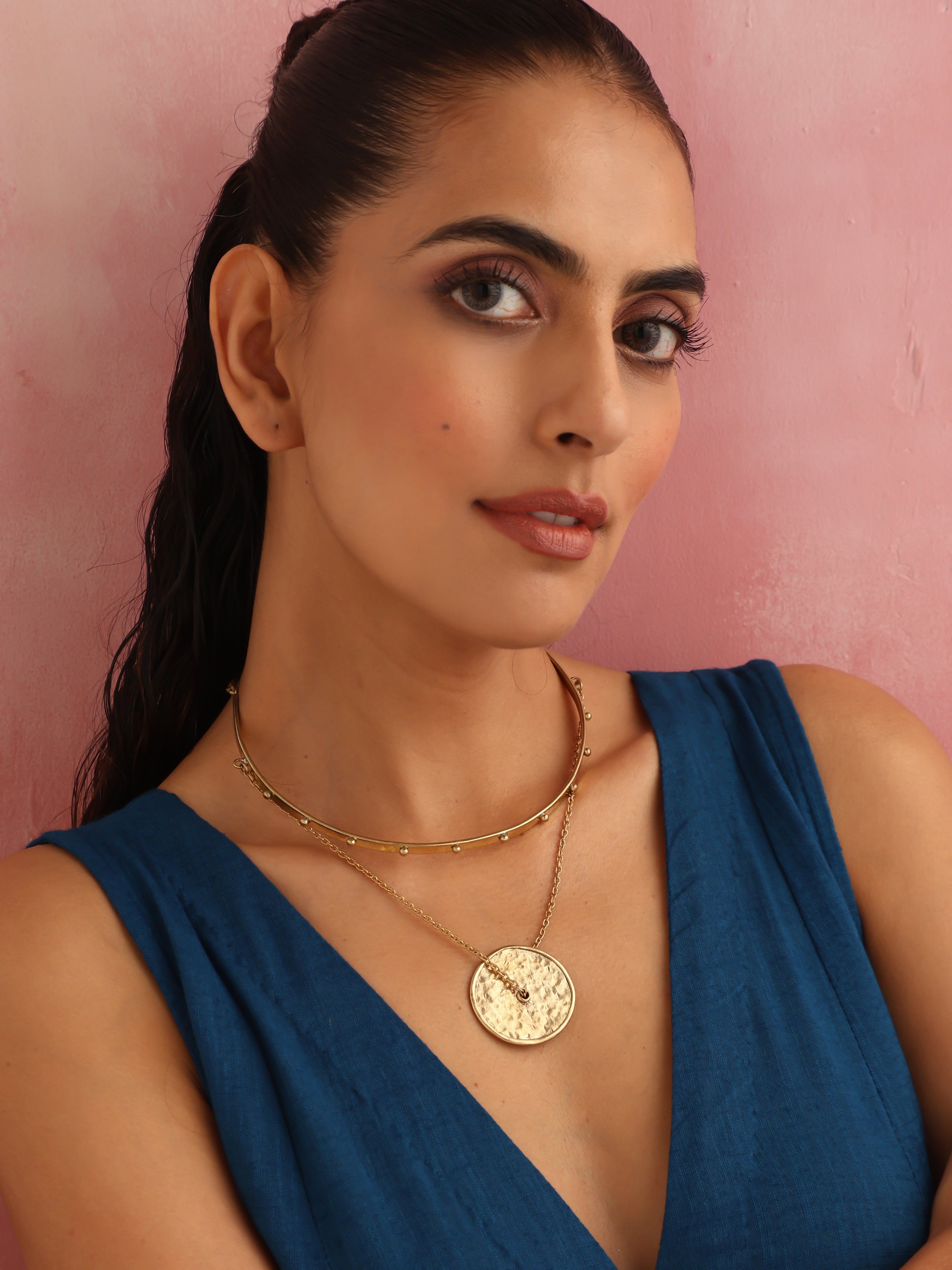trueBrowns Brass Circular Layererd Necklace