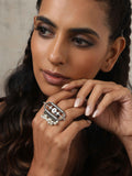 trueBrowns Silver Tone Pearl Drop Ring
