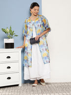 InWeave Women's Cream Strappy With Blue Floral Print Cape