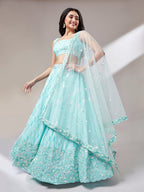 House of Panchhi Turquoise Blue Georgette Sequinse Embroidery Lehenga Choli & Dupatta
