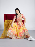 House of Panchhi Yellow Colour Organza Floral Design Digital Print Lehenga Choli & Dupatta