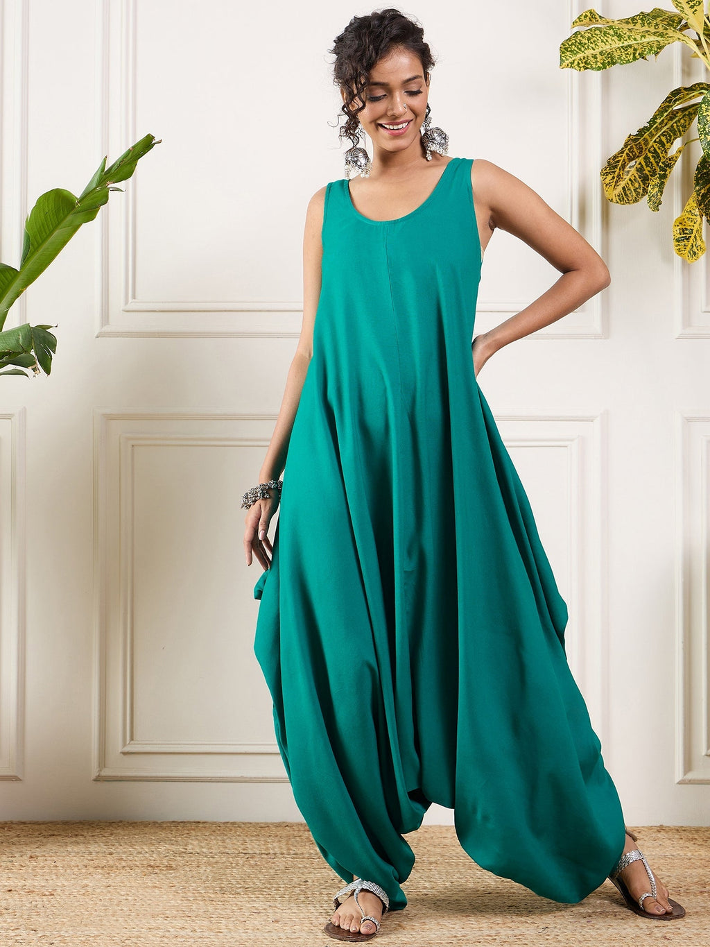 InWeave Teal Round Sleeveless Jumpsuit