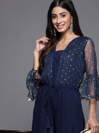 Ahalyaa Printed Bell Sleeves Crepe Basic Jumpsuit With Waist Tie-Ups - Distacart