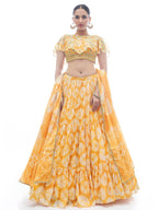 Myra Yellow Jaquard Embroidered Designer Lehenga
